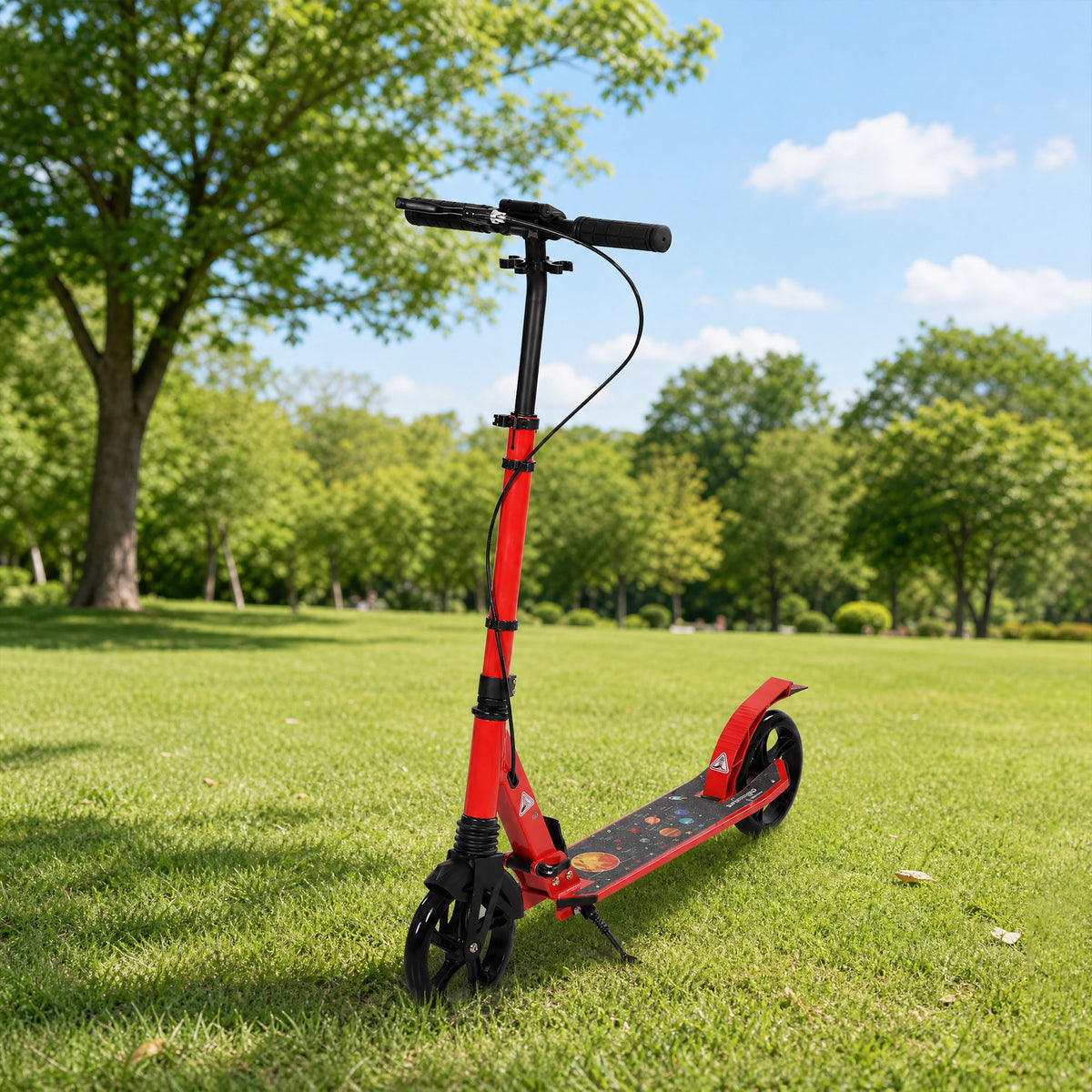 Foldable Aluminium Scooter, Adjustable Handlebar, Dual Hand/Foot Braking, 18 cm PU Wheels, 86x38x103.5cm, Red