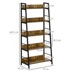 Étagère bibliothèque Style Industriel incliné 5 Niveaux 70L x 35l x 150H cm