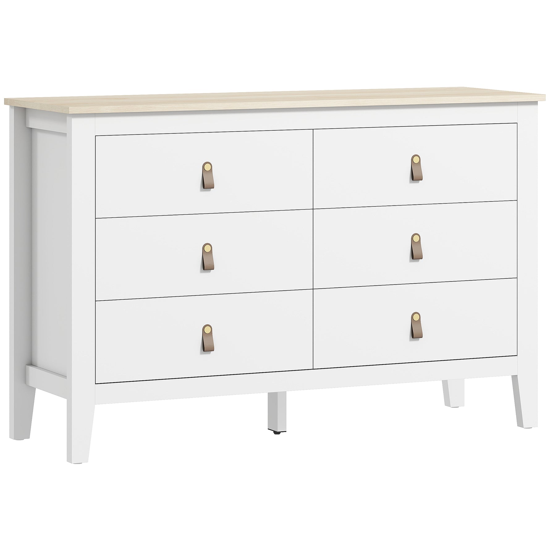 Commode 6 tiroirs meuble de rangement style contemporain avec poignées en polyuréthane, 120 x 40 x 78 cm, blanc