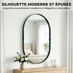 Miroir mural, miroir décoratif 60 x 90 cm en verre trempé et cadre en aluminium, pour chambre, salon, couloir, noir