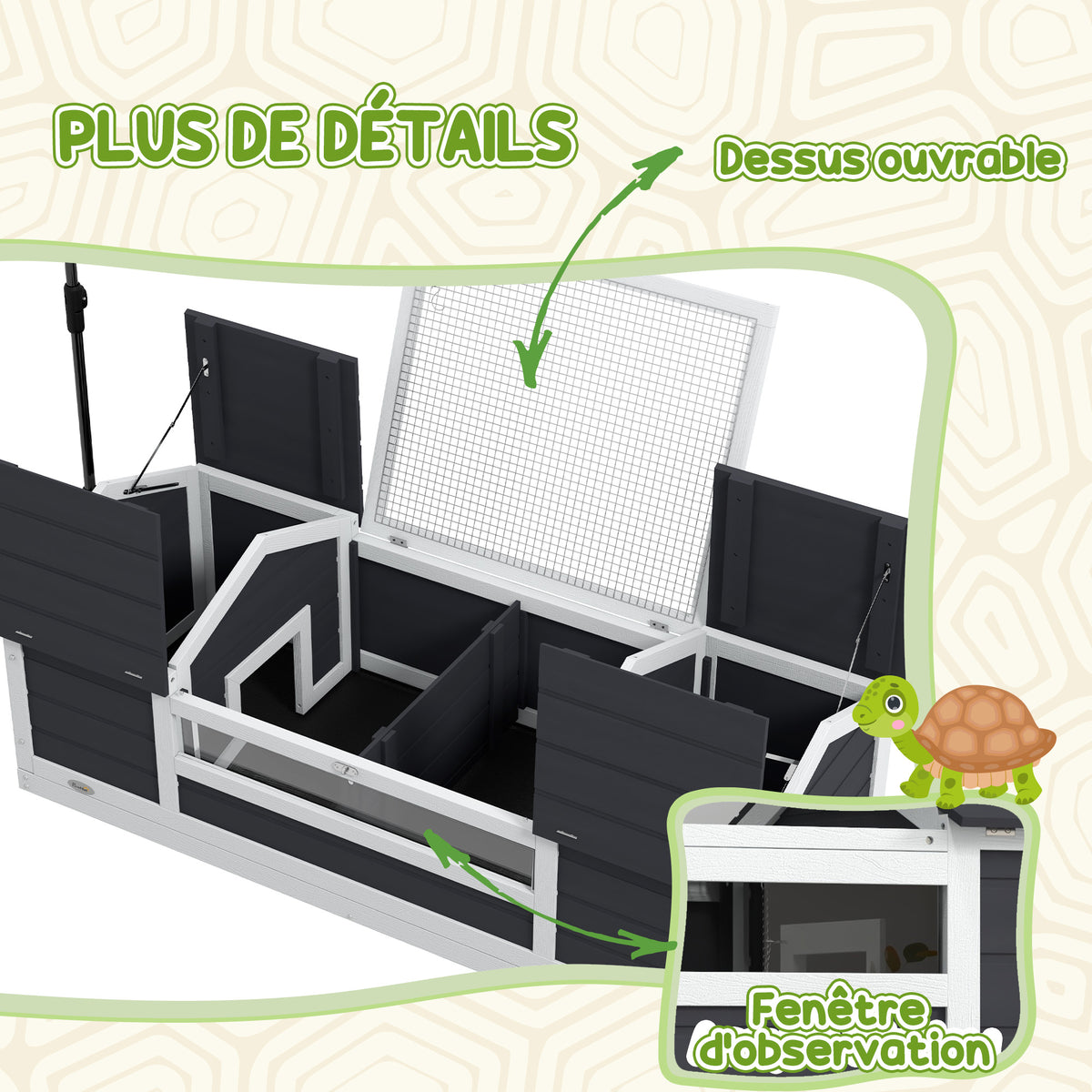 Casa para tortugas terrestres recinto exterior 2 refugios soporte de lámpara ajustable madera maciza 120 x 56,5 x 43 cm gris
