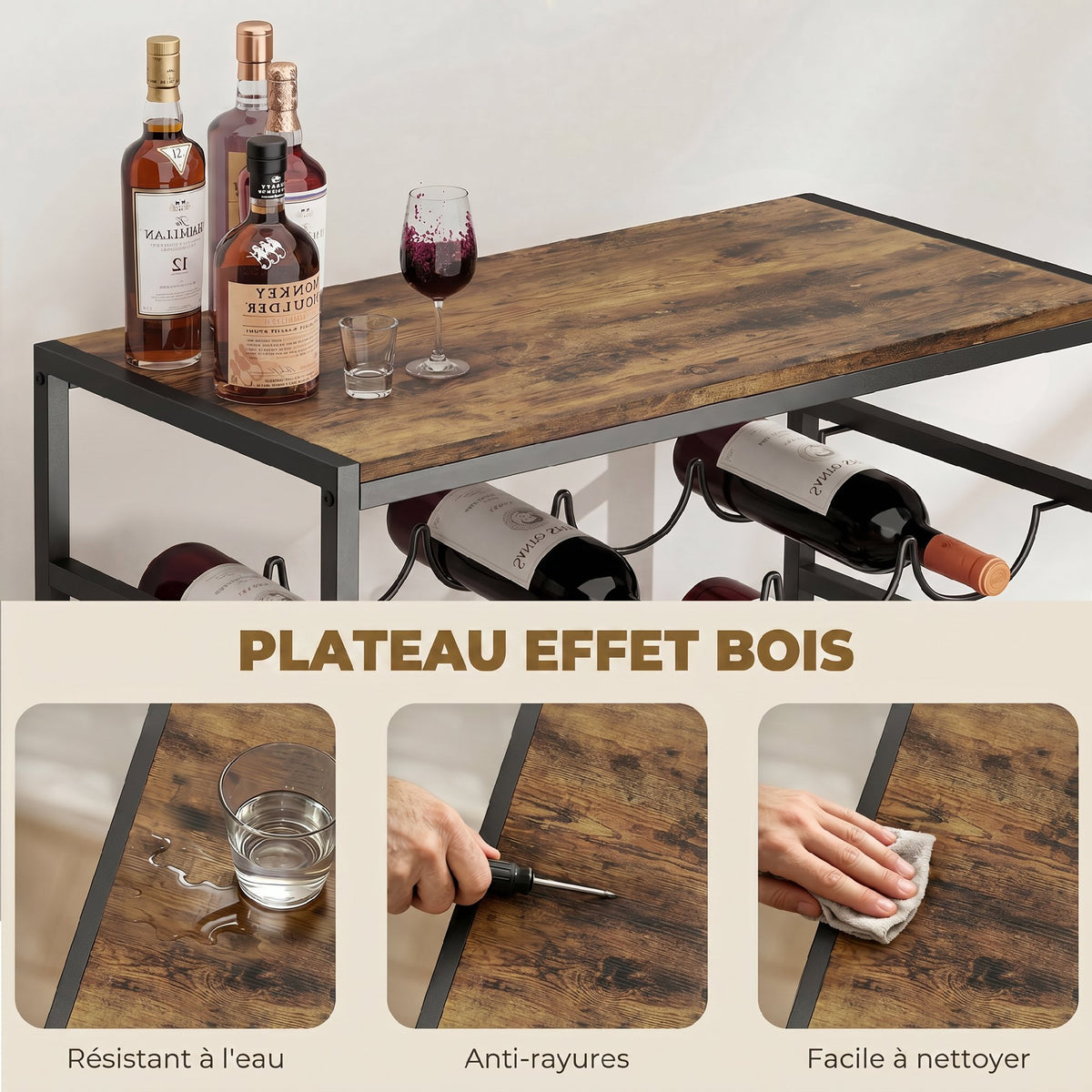 Casier à bouteilles pour 30 bouteilles, étagère à vin avec 6 niveaux, style industriel, 59x30x88,5cm, brun rustique