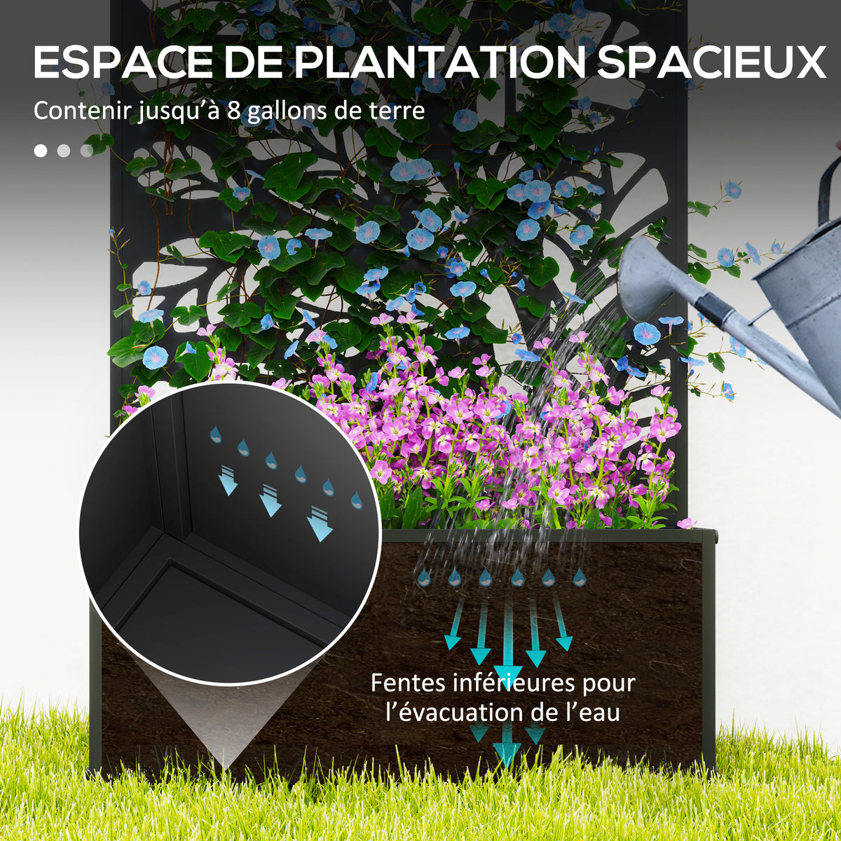 Jardinière avec brise-vue paravent treillis pour Plante Grimpante, bac à Fleurs - dim. 61L x 23l x 113H cm