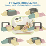 Parcours motricité bébé modulable en mousse 7 pièces housse lavable en velours côtelé 174 x 174 x 30 cm multicolore
