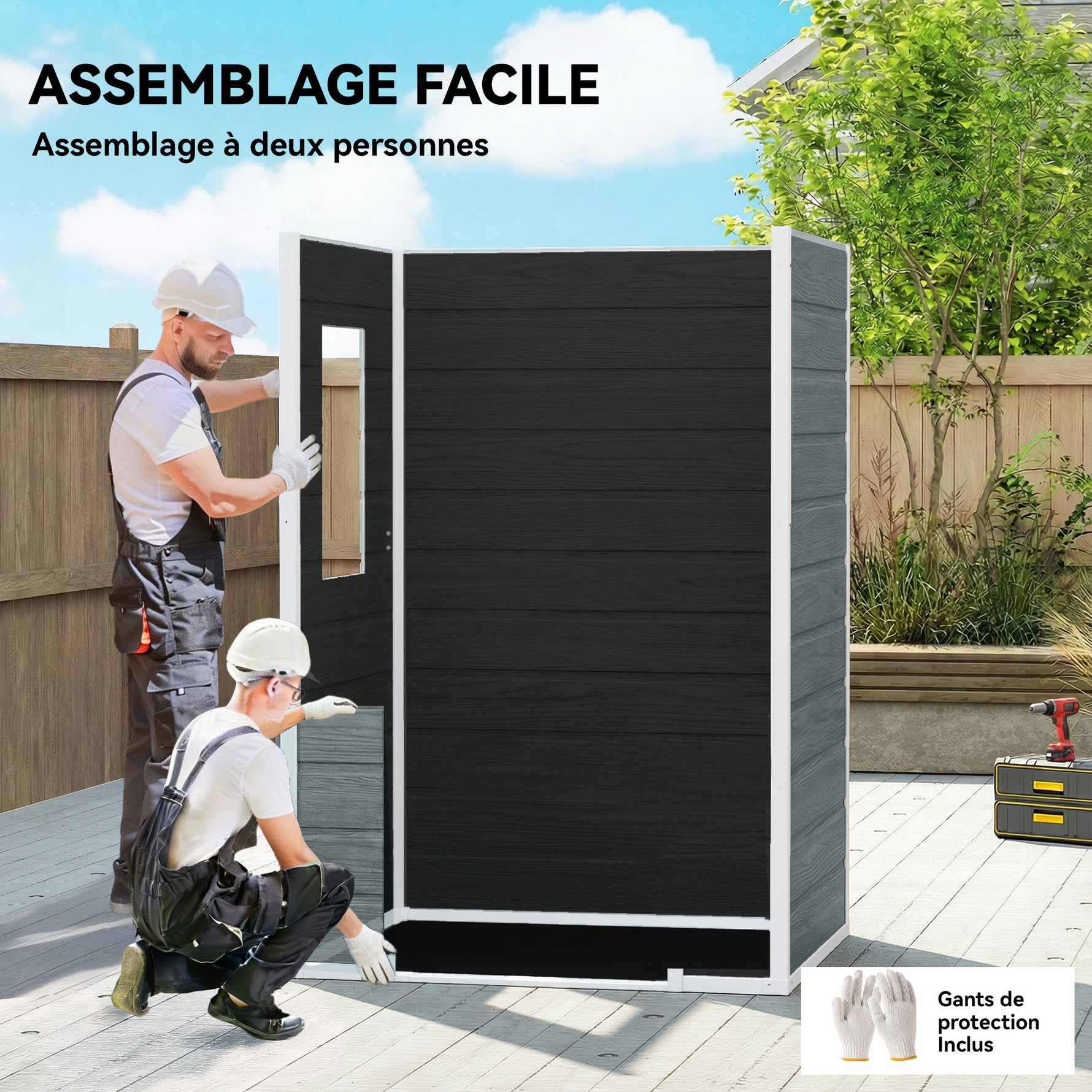 Abri de jardin en plastique avec plancher porte verrouillable fenêtre et ventilation  128 x 104 x196 cm gris