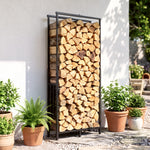 Range Bûches en Acier, Largeur & Hauteur Réglables, Étagère pour Bois de Cheminée, Charge 100 kg, 75,5x25x170cm, Noir