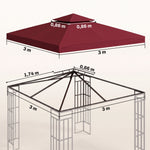 Toit de Remplacement pour pavillon de Jardin Toile de Rechange pour pavillon tonnelle Tente 3 x 3 m Rouge vineux-2