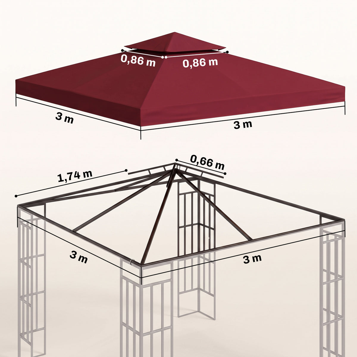 Toit de Remplacement pour pavillon de Jardin Toile de Rechange pour pavillon tonnelle Tente 3 x 3 m Rouge vineux-2