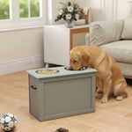 Gamelles chiens surélevées gamelle double chien chat Porte-gamelles surélevé dim. 60L x 30l x 41H cm 2 gamelles 2L poignées coffre bois gris