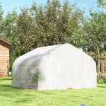 Serre Tunnel de Jardin 13,35 m² dim. 4,5L x 3l x 2H m Porte + 6 fenêtres enroulables Acier galvanisé bâche PE Haute densité Blanc