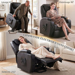 Fauteuil releveur électrique, fauteuil relax électrique, repose-pied, dossier inclinable, port USB, 83x95x107cm, noir
