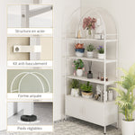 Étagère de rangement, bibliothèque arquée à 4 niveaux avec placard double porte, 80 x 30 x 187 cm, blanc