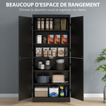 Buffet haut cuisine, armoire de cuisine avec 4 portes à 6 niveaux et étagères réglables, 76 x 40 x 176,7 cm, noir