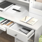 Bureau enfant avec chaise ergonomique avec clavier coulissant tiroir niches et étagères ouvertes 90 x 45 x 90 cm blanc