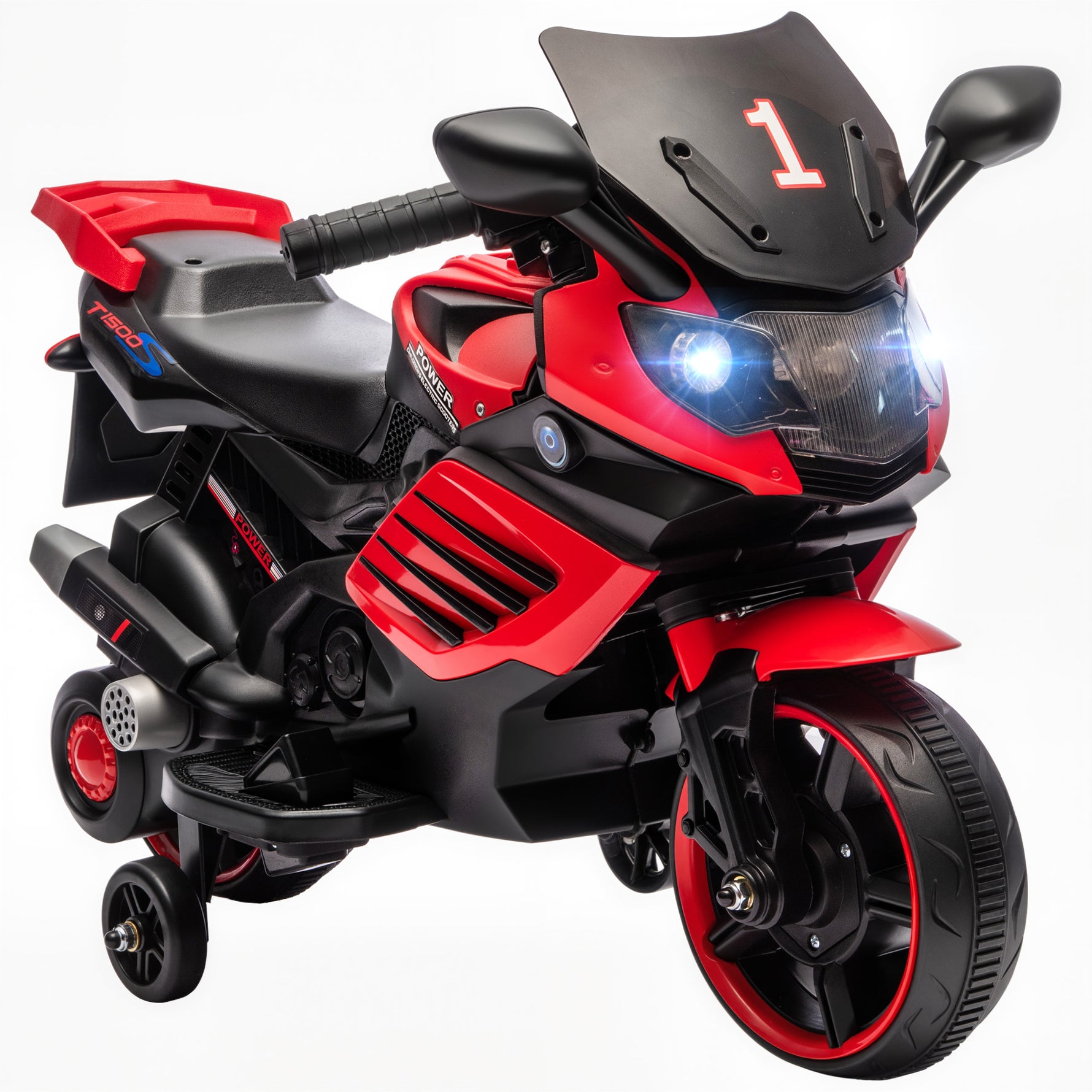 Moto électrique enfants 6 V, voiture électrique enfants avec roues d'entraînement, effets lumineux et sonores, rouge