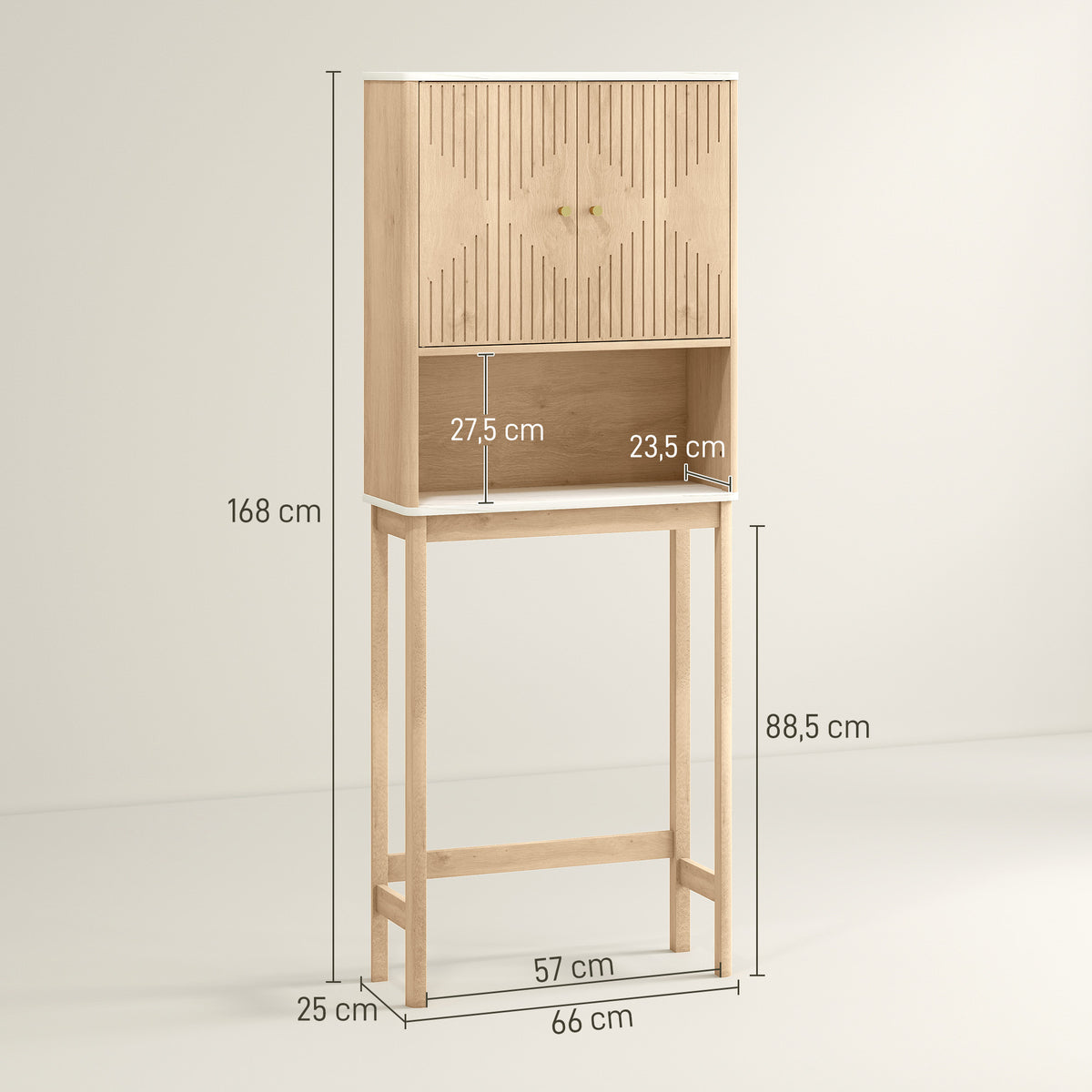 Meuble WC dessus de toilette meuble toilettes WC rangement avec placard à double porte étagères  66 x 25 x 168 cm, chêne
