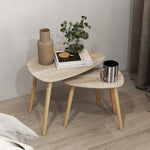 Lot de 2 tables basses gigognes design scandinave pieds en bois et plateau en bois, aspect naturel
