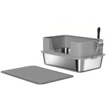 Bac à litière XL en acier inoxydable, maison de toilette pour grand chat, nettoyage facile 60,2 x 40,2 x 29,5 cm, gris