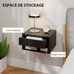 Lot de 2 tables de chevet murales, tables de nuit, tiroir, compartiment ouvert, plateau, 37 x 32 x 21 cm, noir