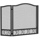 Pare Feu Cheminée Pliable 3 Panneaux, Pare-Étincelles Cheminée, Motif Floral, Métal, 107 x 60 cm, Noir-0