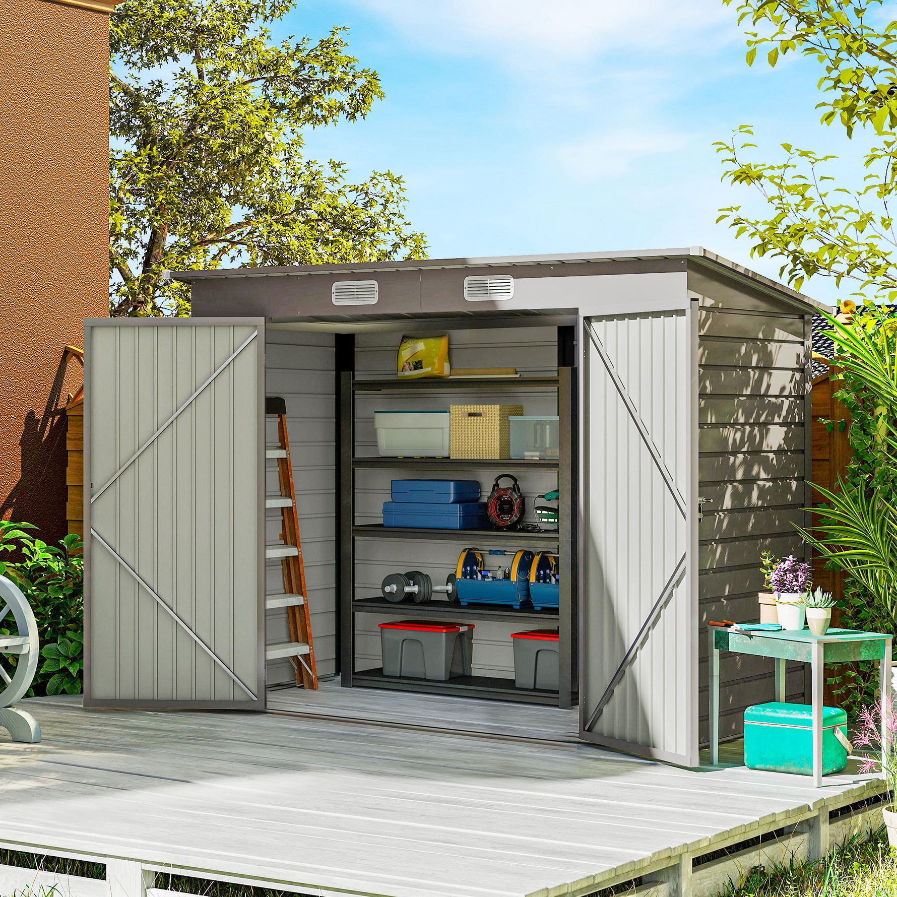 Abri de jardin en métal 3 m² facile à monter, cabane de jardin structure en acier galvanisé améliorée gris clair
