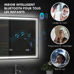 Miroir salle de bain LED bluetooth 80 x 100 cm interrupteur tactile lumière réglable 3 couleurs anti-buée mémoire argent