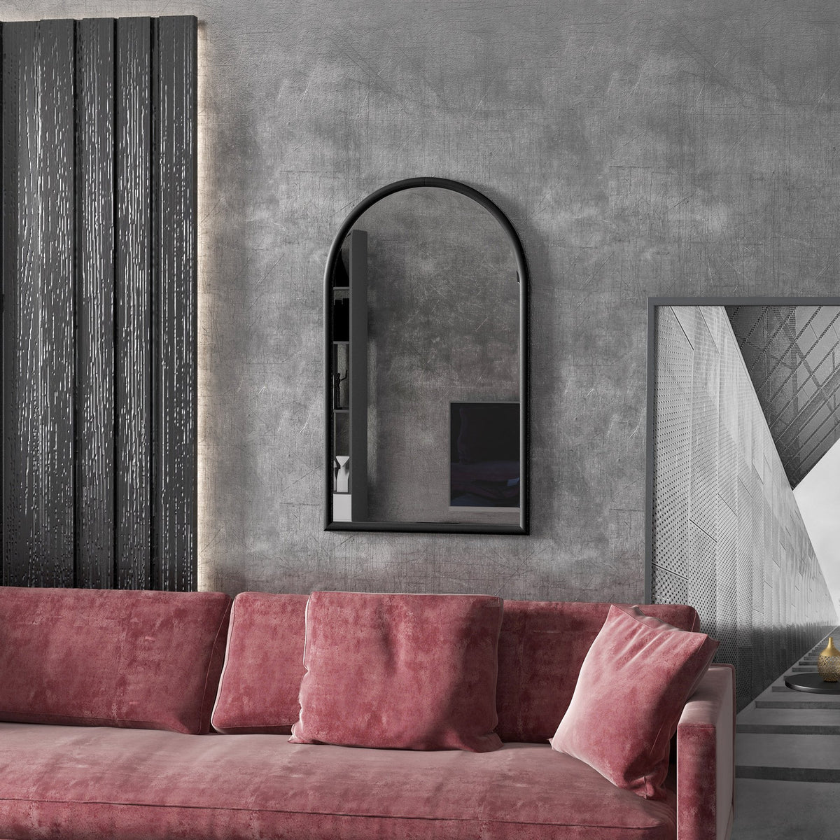 Miroir mural arche, 110 x 65 cm Cadre en bois, Miroir arqué pour le salon, la chambre, l'entrée, noir