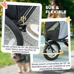 Poussette pour chien 3 roues avec pliage facile, sac de rangement, coussin souple, laisse de sécurité, gris