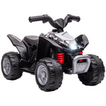 Quad électrique enfant 6 V, vitesse de 2,8 km/h, phares LED, klaxon, poignée et selle ergonomique, noir