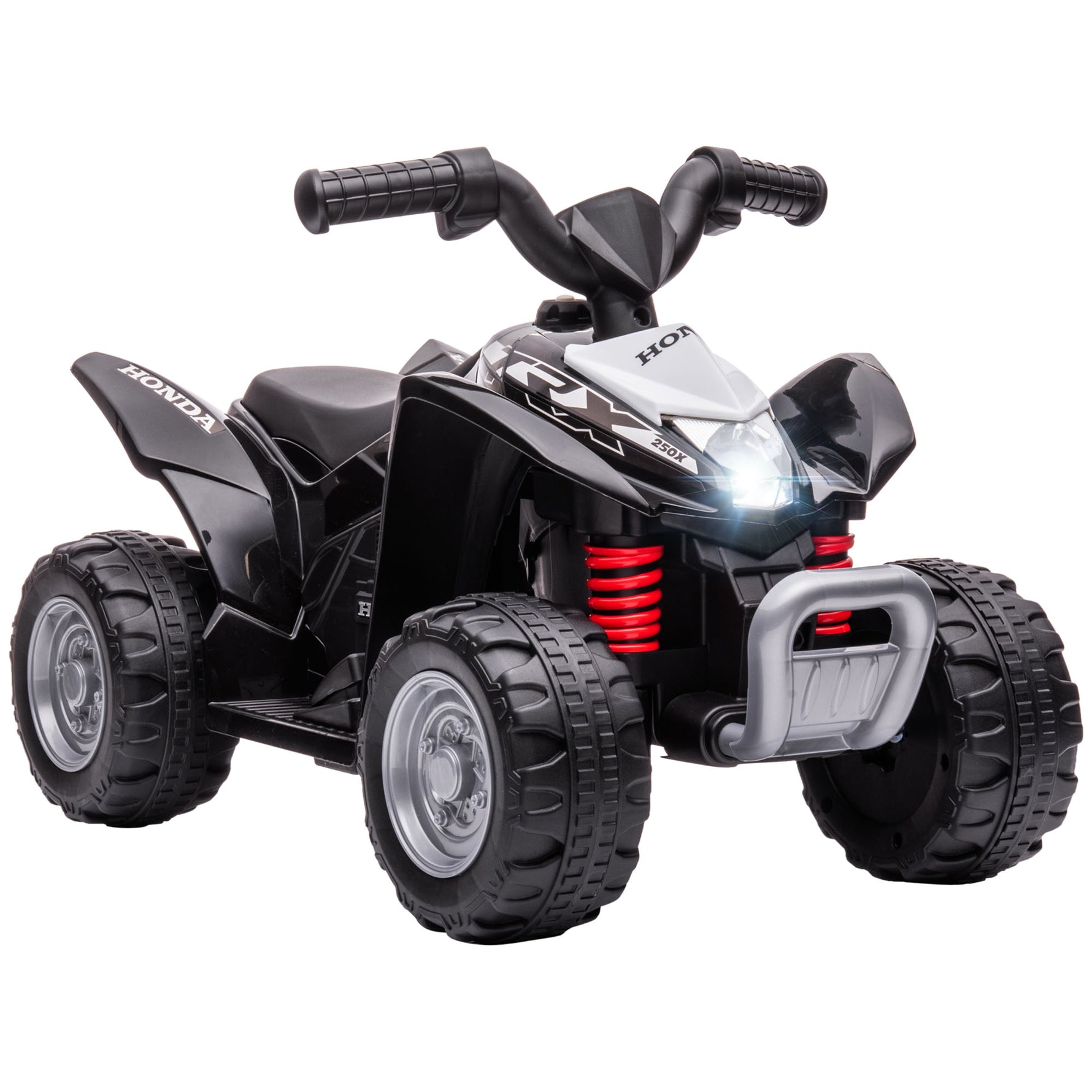 Quad électrique enfant 6 V, vitesse de 2,8 km/h, phares LED, klaxon, poignée et selle ergonomique, noir