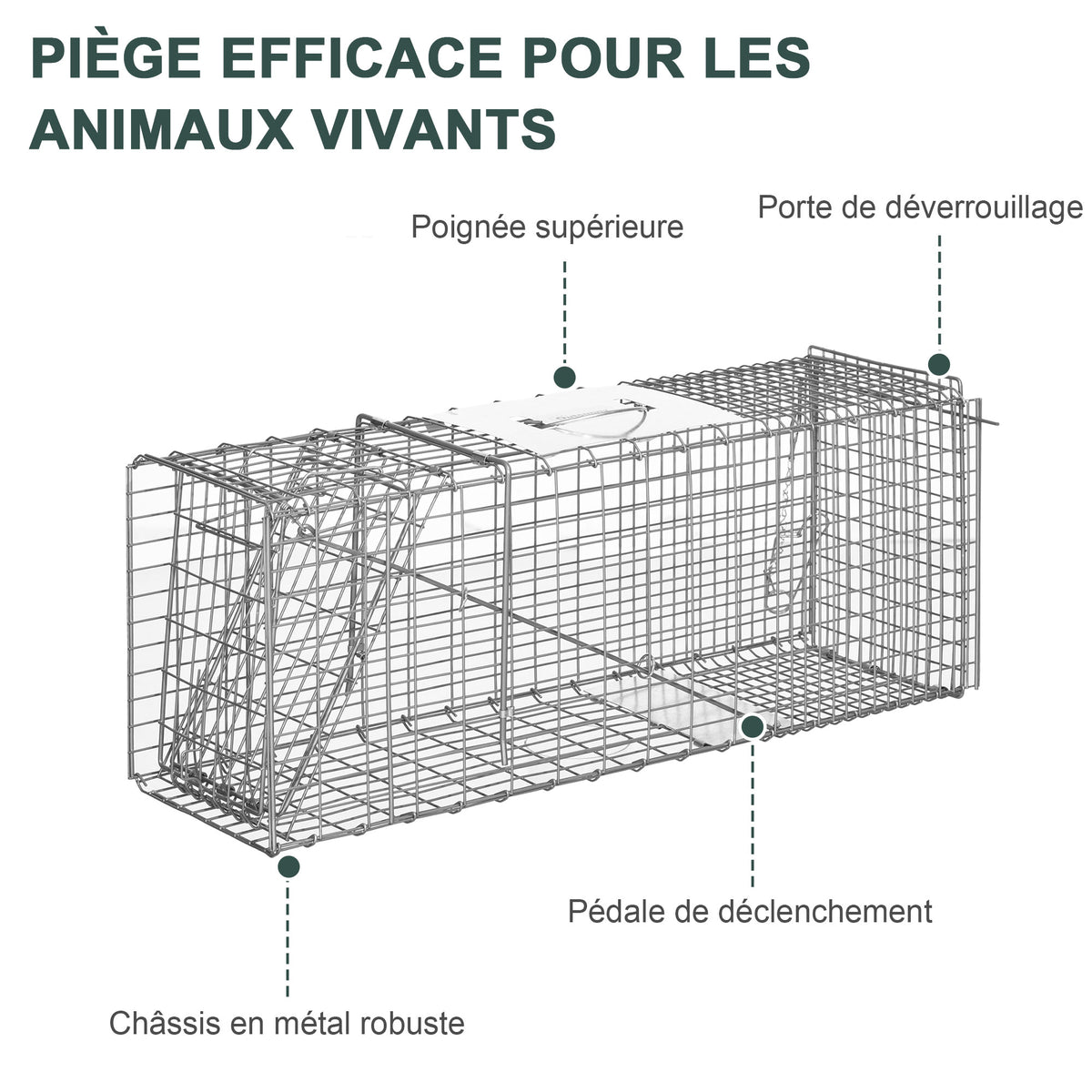 Opvouwbare vangkooi voor kleine dieren zoals ratten en muizen - 2 deuren handvat 81 x 26 x 34,5 cm grijs staal