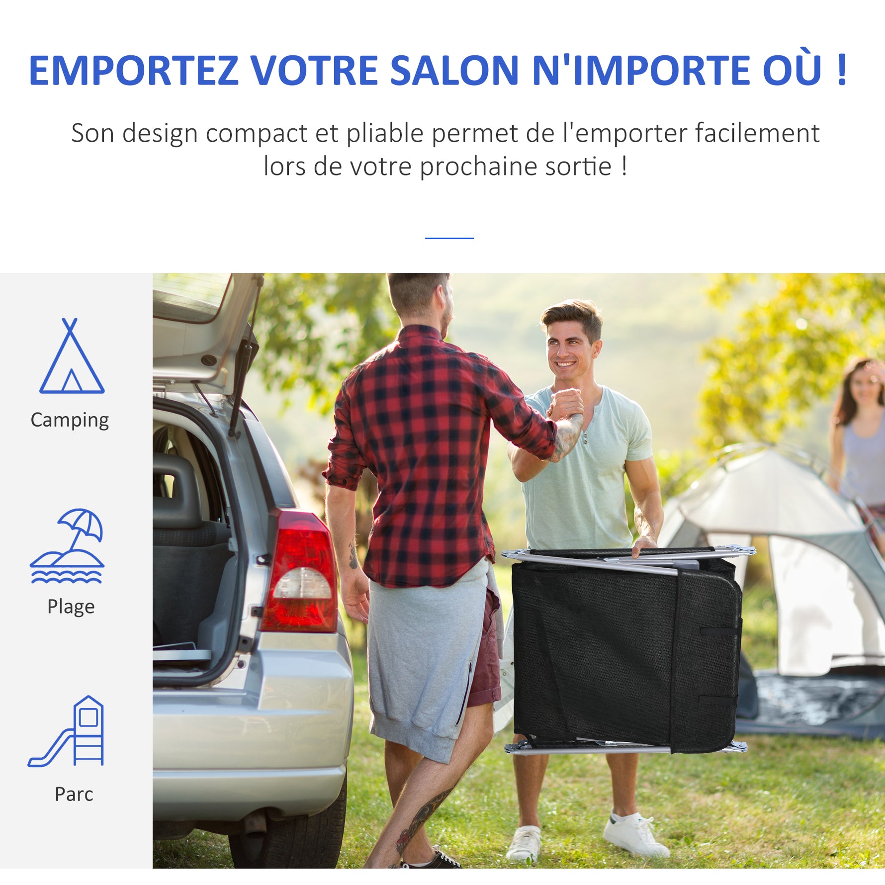 Bain de soleil transat chaise longue inclinable pliable avec oreiller dossier réglable sur 5 niveaux noir