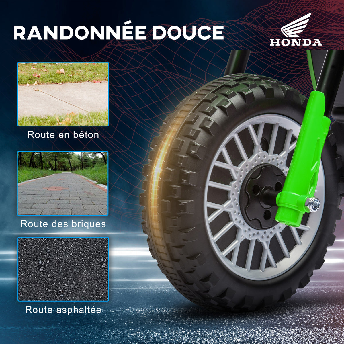 Moto cross éléctrique pour enfant licence Honda CRF450RL 3 roues batterie 6V enfants 18-36 mois vert