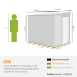Abri de jardin 2,81 m² avec fondation, abri à outils extérieur adossé en acier galvanisé, 154x206,5x181cm, gris foncé