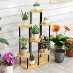 Support à plantes à 7 niveaux pour intérieur et extérieur, étagère plante en acier et bois, bois naturel