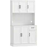 Buffet Haut Cuisine Moderne, 6 Portes, 1 tiroir, 1 Compartiment Ouvert, Étagères Réglables, 100 x 39,5 x 180,5 cm, Blanc