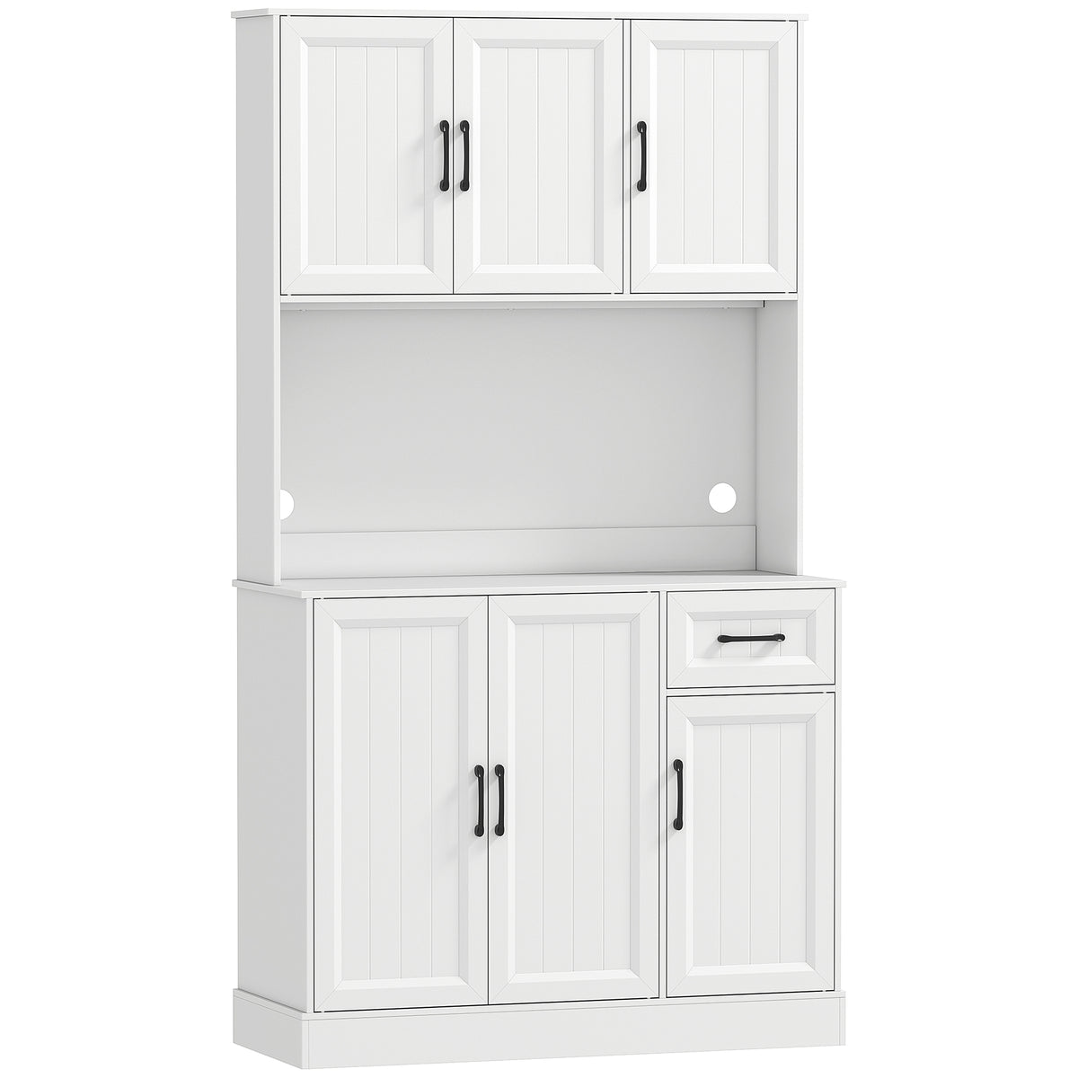 Buffet Haut Cuisine Moderne, 6 Portes, 1 tiroir, 1 Compartiment Ouvert, Étagères Réglables, 100 x 39,5 x 180,5 cm, Blanc
