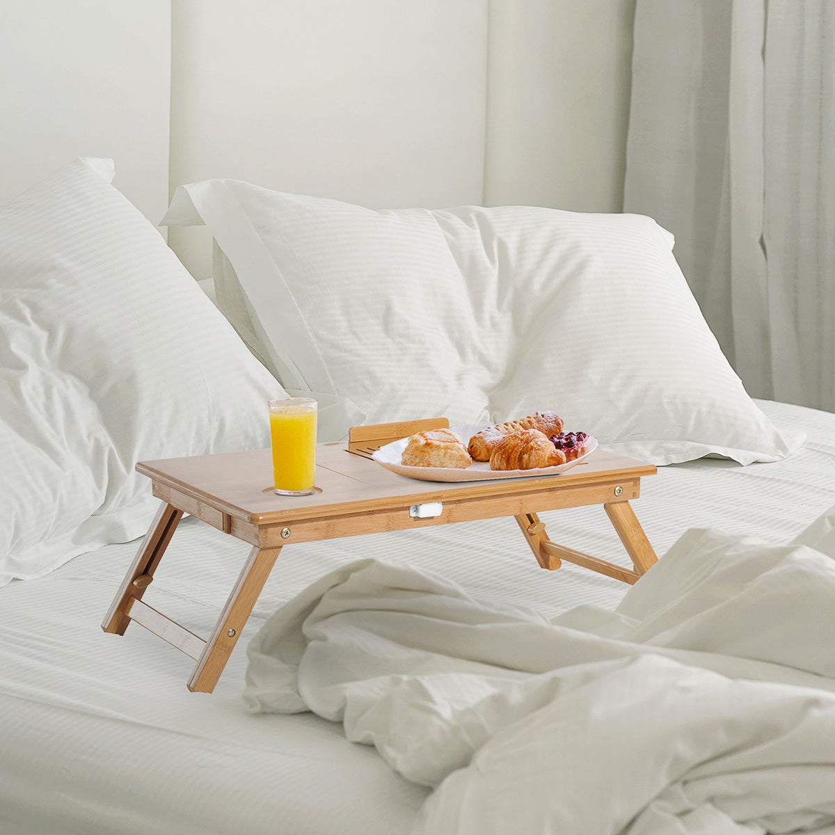 Table de lit plateau pour ordinateur en bois de bambou plateau inclinable pliable réglable en hauteur naturel