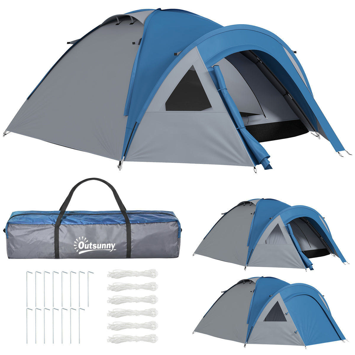 Tenda da campeggio familiare per 3 persone, tenda a cupola impermeabile leggera, ventilata, facile da montare, doppia porta e