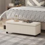 Banc de rangement bout de lit en velours côtelé avec couvercle, pour salon, chambre, entrée, 112 x 42 x 40 cm, beige