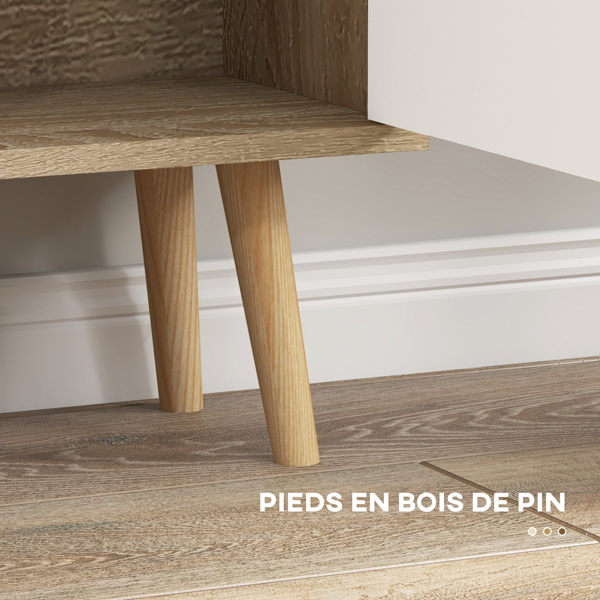 Bibliothèque scandinave 4 niches + 2 placards avec étagère dim. 80L x 24l x 123H cm Pieds effilés inclinés Bois Massif Chêne
