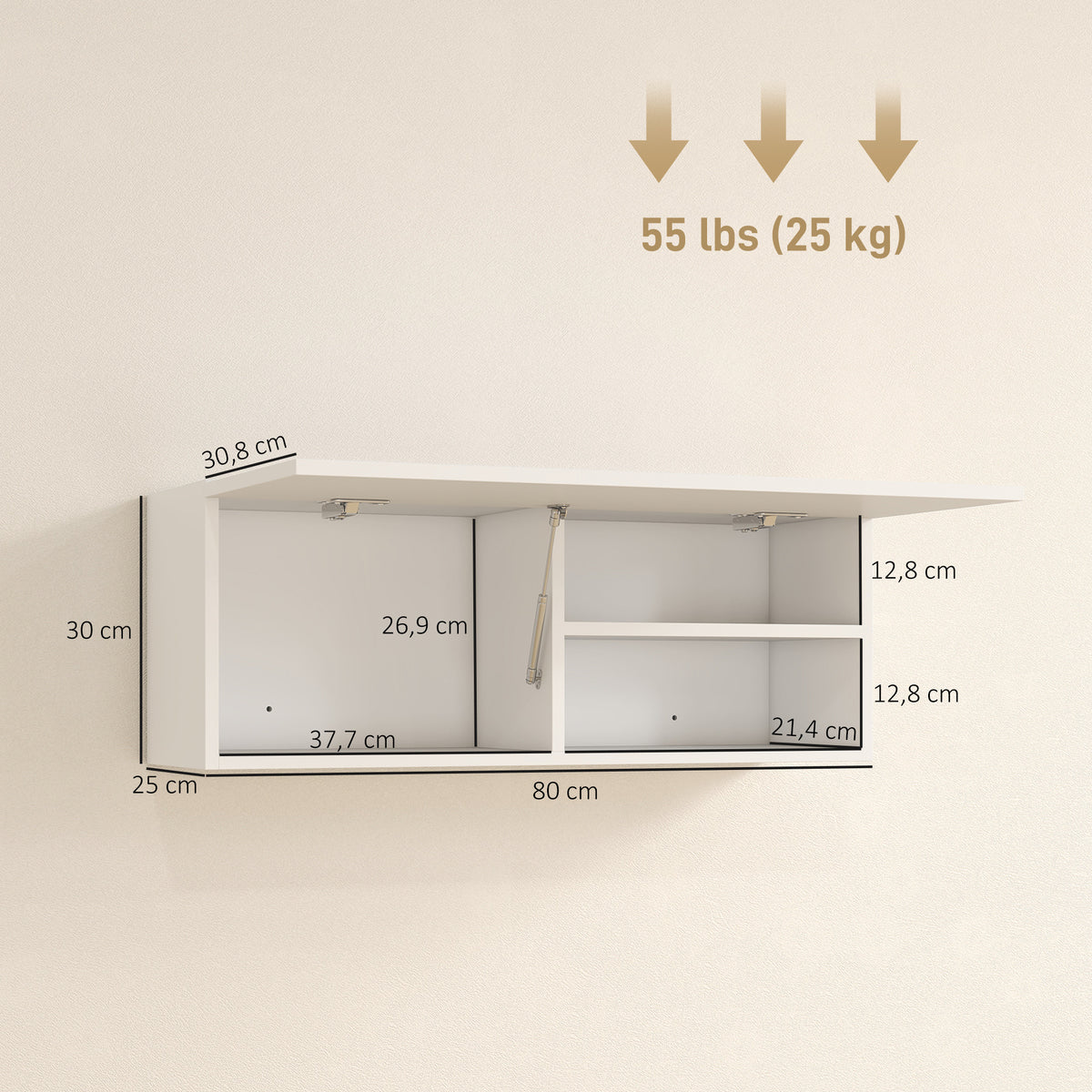 Armoire murale de salle de bain, meuble de rangement suspendu avec porte à charnières, 80 x 25 x 30 cm, blanc