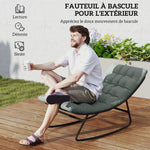 Lot de 2 fauteuils à bascule extérieur avec coussins épais, siège tissu textilène respirant et cadre en acier, gris