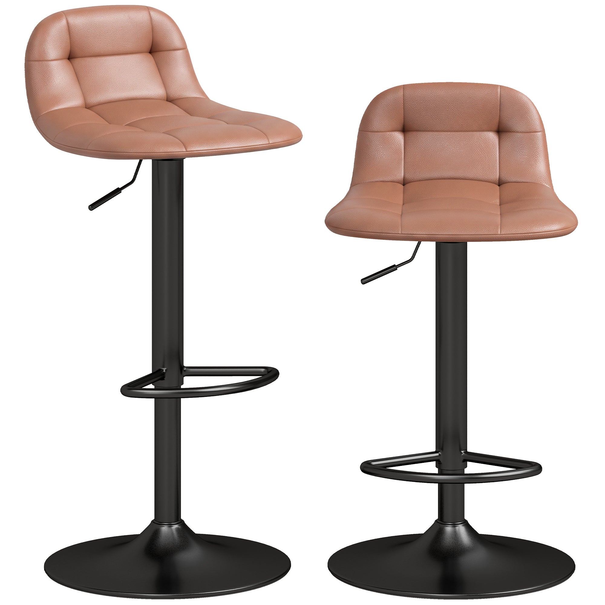Lot de 2 Tabourets de Bar en Cuir PU, Rétro-Industriel, Hauteur Réglable, Pivotant 360°, 40x41,5x76-98cm, Marron Foncé