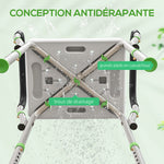 Tabouret de douche pour personnes âgées et handicapées avec accoudoirs, hauteur réglable, patins antidérapants, vert