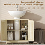 Meuble Salle de Bain sous Lavabo, Meuble sous-Vasque, Placard 2 Portes avec Étagère, 60x30x60cm, Chêne