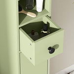 Tall bathroom storage cabinet, 1 drawer, 4 adjustable shelves and 2 cupboards, 20 x 20 x 180 cm, green