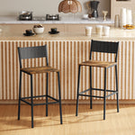 Lot de 2 tabourets de bar, chaises de bar, assise 72,5H cm, dossier et repose-pieds, pieds en métal, brun rustique