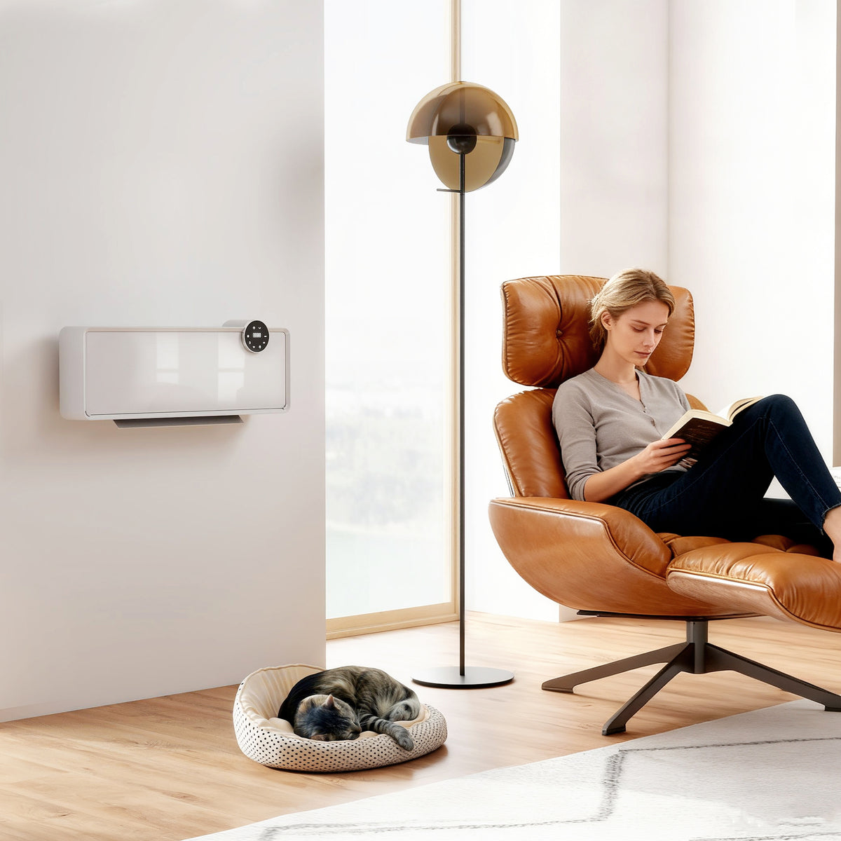 Chauffage mural en céramique 1000/2000W, radiateur électrique, ventilateur, thermostat, minuterie, 54x18,7x12,3cm, blanc