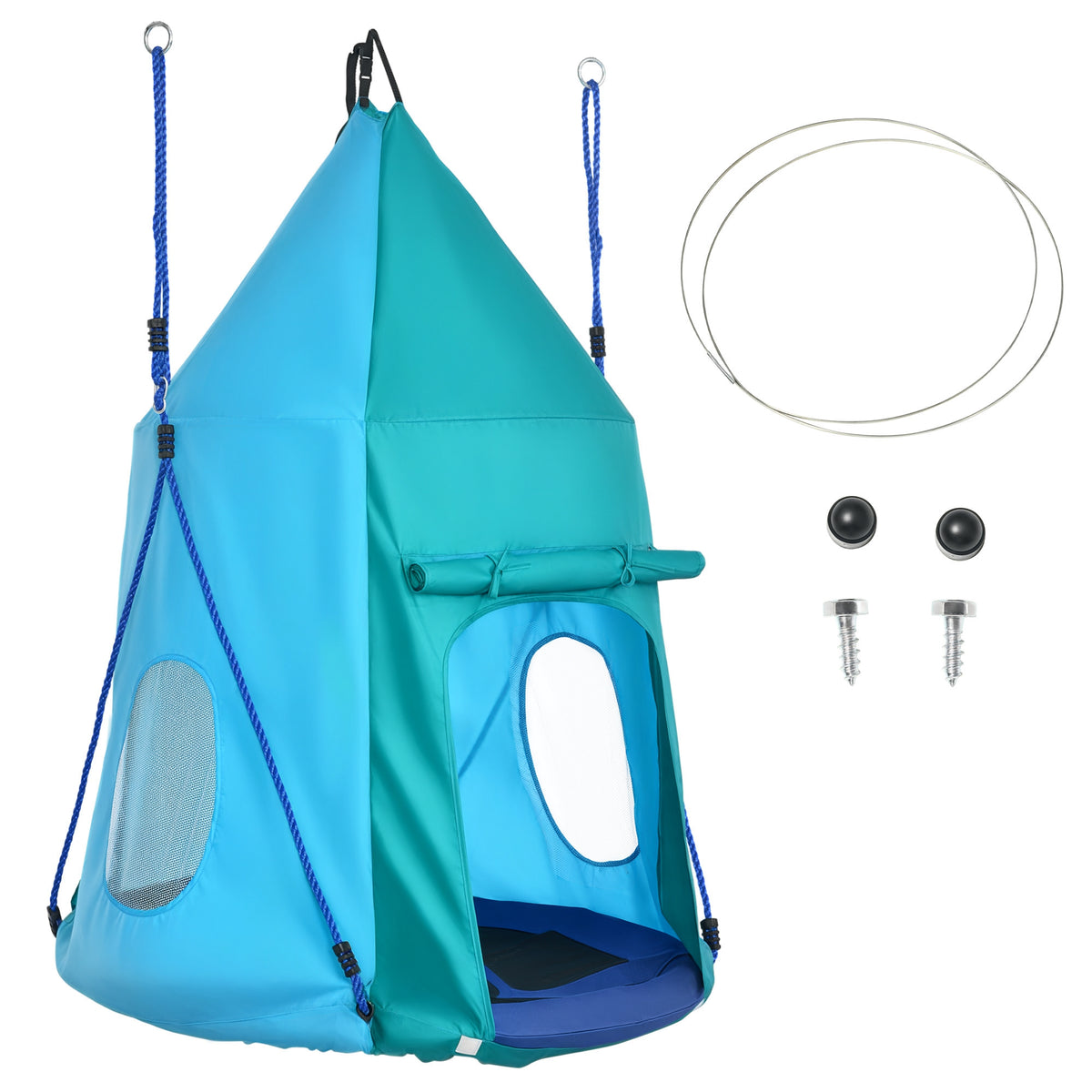 Nestschaukel mit abnehmbarem Zelt Ø 100 cm, max. Belastbarkeit 150 kg, höhenverstellbares Seil 120 bis 180 cm, blau